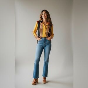 Vtg 70s Ted Martin Originals Disco Shirt Striped Butterfly Collar ILGWU Sz 12